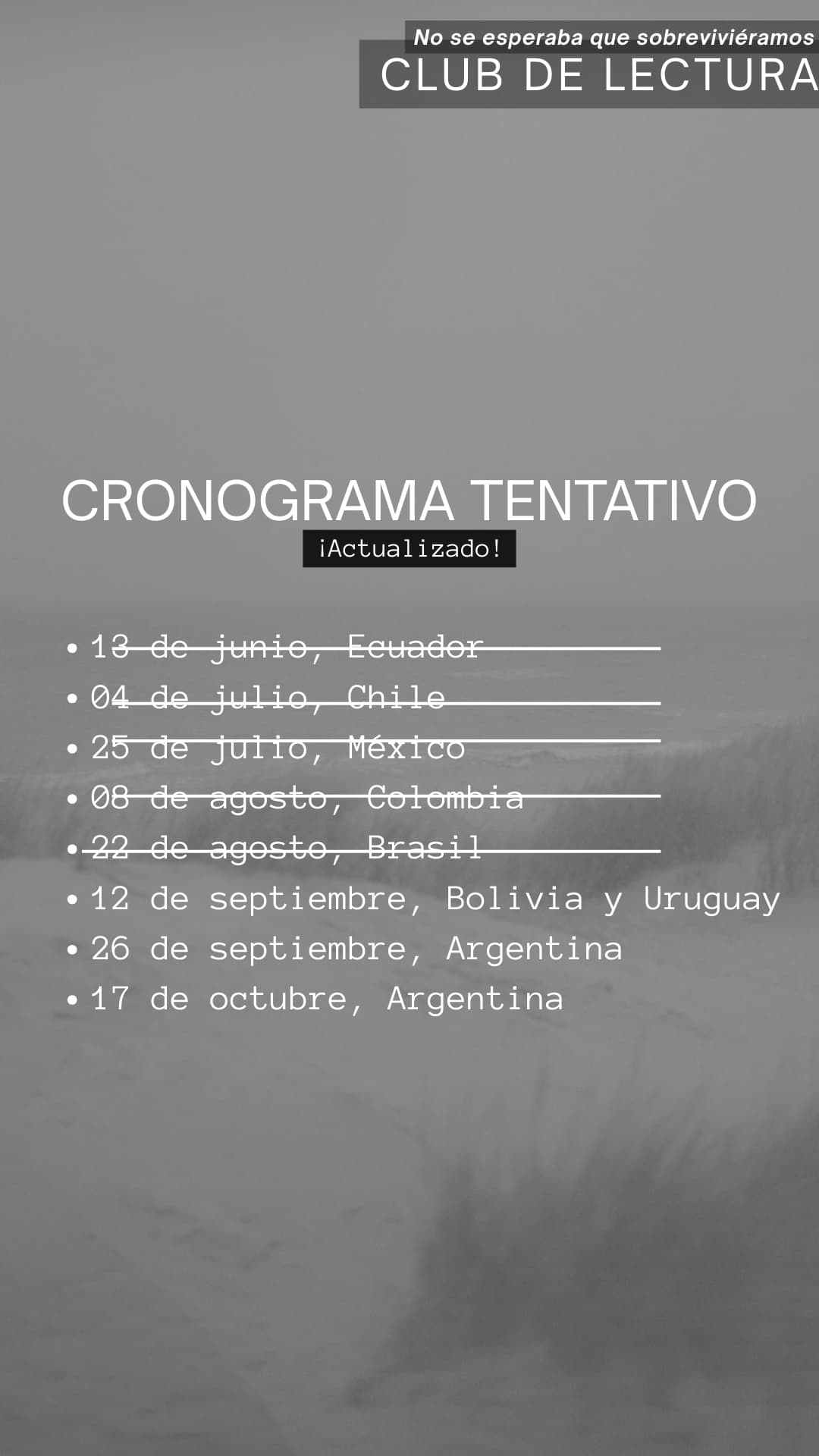 Cronograma del Club de Lectura: No se esperaba que sobreviviéramos